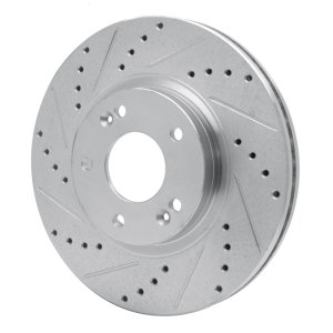 Hyundai Santa Fe Brake Rotor (1) - Front Left - R1 Concepts - Drilled & Slotted - Silver - `10-`13